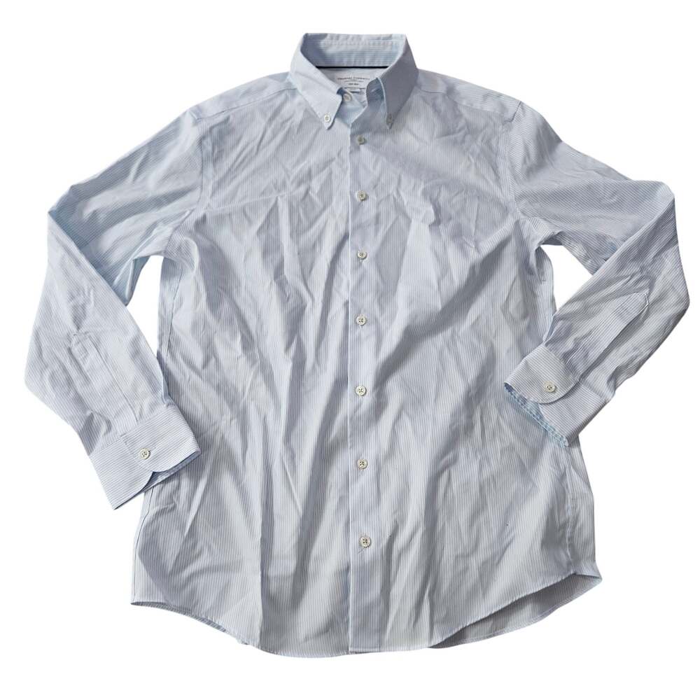 Charles Tyrwhitt Men's Slim Fit Blue White Striped Non Iron Dress Shirt 16/33